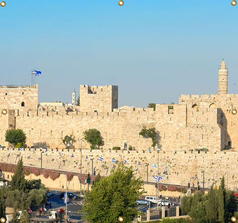 Panoramic Jerusalem Old City Walls Sukkah Single-Wall Panel 8 ft Width