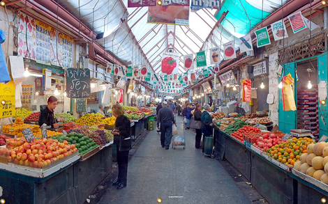 Panoramic Machane Yehuda Market Sukkah Single-Wall Panel 12 ft Width