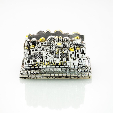 Silver Plated with Gold Accents Business Card Holder - Jerusalem Images