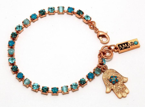 Amaro Handcrafted Bracelet  Small Blue Square Stones with Blue Palm Hamsa