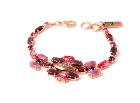 Amaro Handcrafted Bracelet, 24k Rose Gold Plate with Pink and Purple Stones
