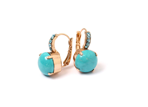 Amaro Classic Earrings, Turquoise Semi Precious Gems on Rose Gold Plate