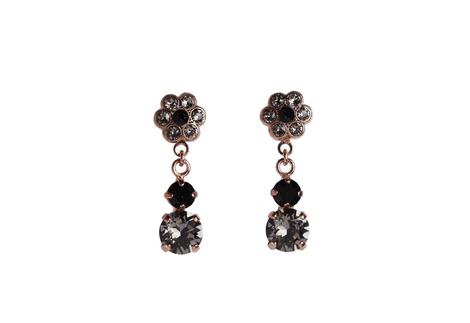 Amaro Dangle Earrings - Rose Plate, Semi-Precious Stones Black Onyx