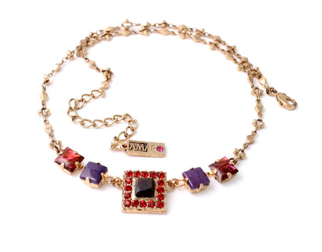 Amaro Handmade Necklace, Colorful Square Stones - Radiant Orchid Collection