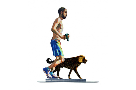 David Gerstein Free Standing Double Sided Sculpture - Jogger with Dog