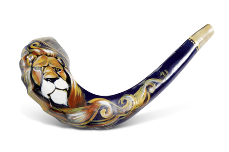 Hand Painted in Israel on a Rams Horn Shofar - Lion of Judah with Gold Tints