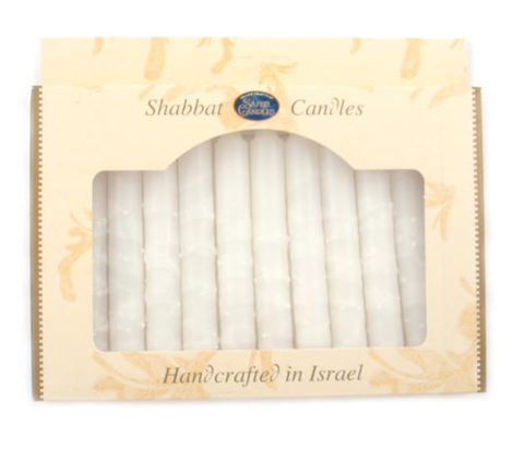 Decorative Handmade Galilee Shabbat Candles - Ivory with Streaks and Wax Beads
