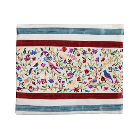 Yair Emanuel Embroidered Tallit Bag – Pastoral Flowers, Leaves and Birds