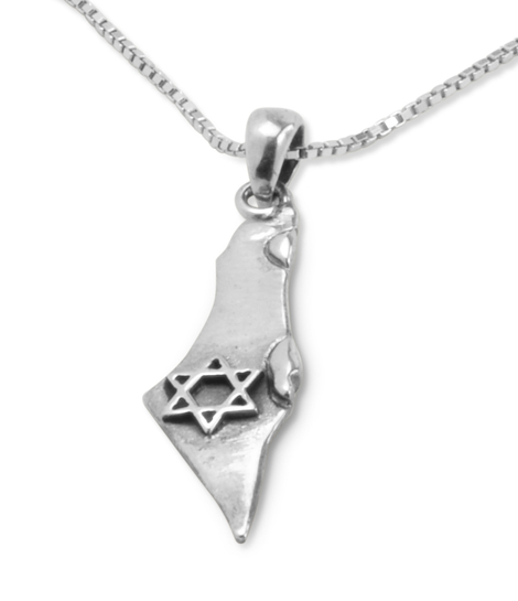 Star of David on Outline of Israel - 925 Sterling Silver Necklace Pendant