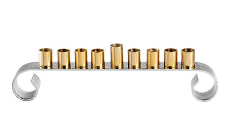 Two Tone Gold and Silver Contemporary Swirl Chanukah Menorah, for Oil
