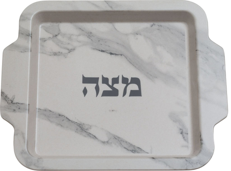 Bamboo Fiber Matzah Tray - White and Gray Marble Design