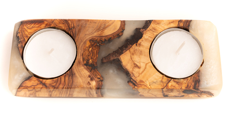 Eial Ovin, Handcrafted Shabbat Candle Holders from Israeli Olive Wood and Epoxy