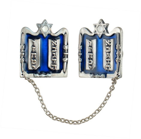 Silver Plated Tallit Prayer Shawl Clips - Tablets, Star of David and Candles