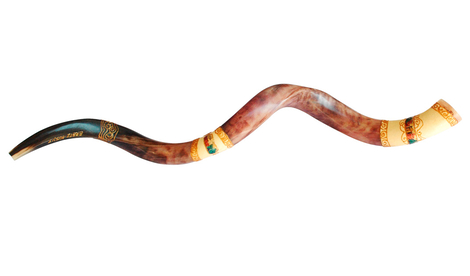 Jumbo Yemenite Hand Painted Shofar - Colorful Jerusalem