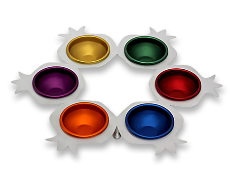 Shraga Landesman Aluminum Seder Plate Multicolored Round Pomegranate Shapes