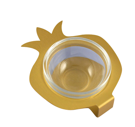 Shraga Landesman Raised Pomegranate Charoset Dish Gold - Aluminum and Glass