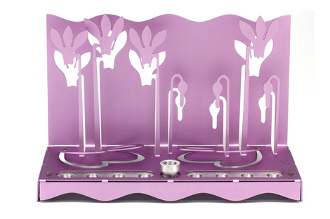 Shraga Landesman Hanukkah Menorah, Slender Cyclamen Flowers - Violet