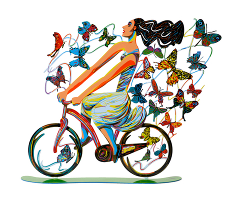 David Gerstein Free Standing Double Sided Bicycle Sculpture - Rider in Euphoria