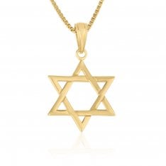14K Gold Necklace, Classic Shaped Star of David Pendant  Smooth Finish