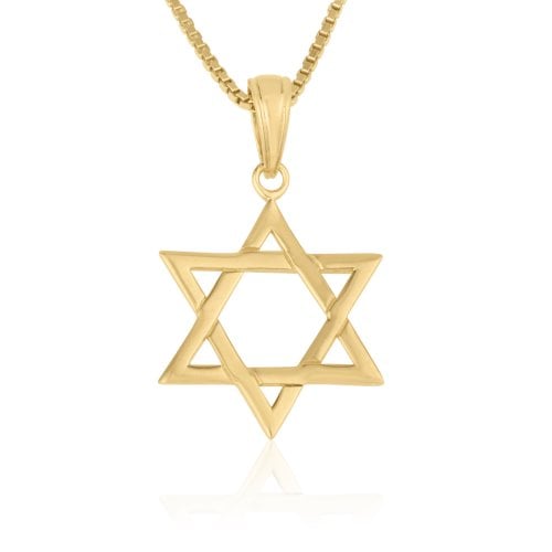 14K Gold Necklace, Classic Shaped Star of David Pendant  Smooth Finish