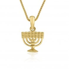 14k Gold Necklace with Pendant  Image of 7-Branch Temple Menorah