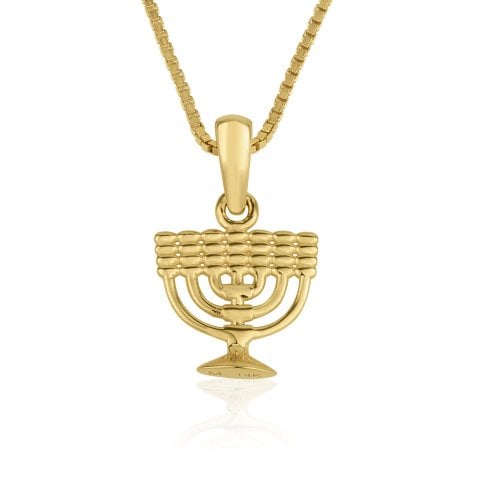 14k Gold Necklace with Pendant  Image of 7-Branch Temple Menorah