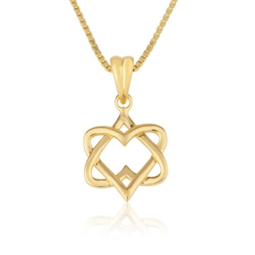 14k Gold Pendant Necklace with Interlocking Hearts Forming Star of David