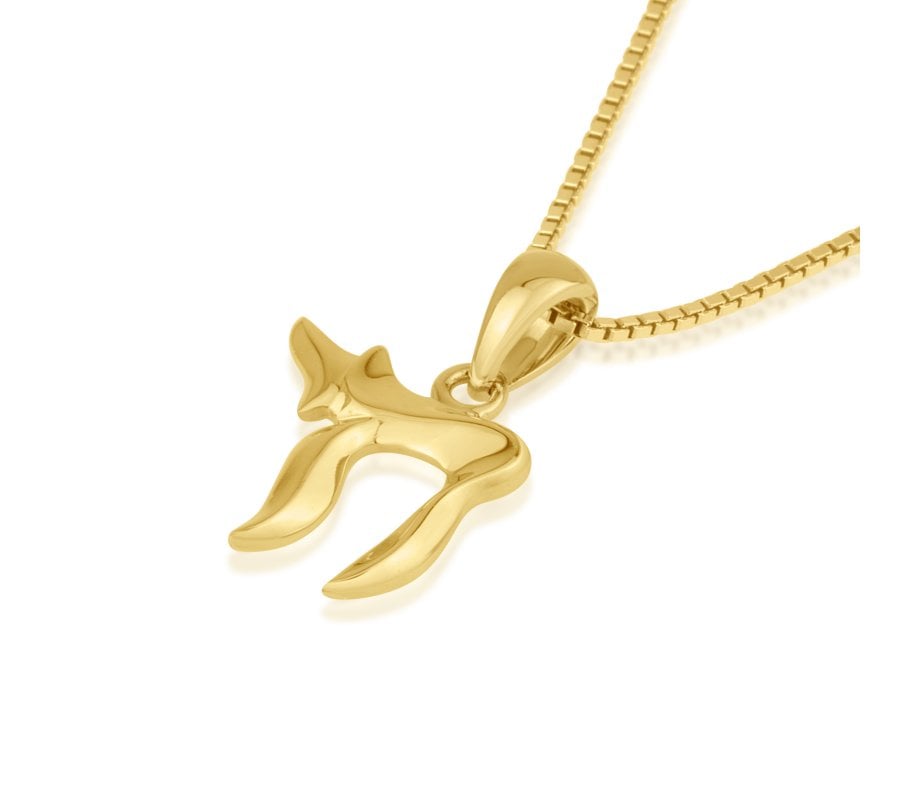 14k Solid Gold Pendant Necklace with Two Hebrew Letters Forming Hebrew