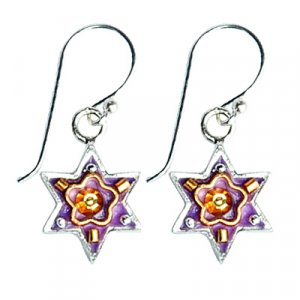 Silver Star of David Earrings in Purple by Ester Shahaf
