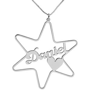 Silver Cursive English Name Necklace - Star of David