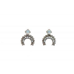 Amaro Handcrafted Half Moon Earrings - Silver Pearl and Moonstone