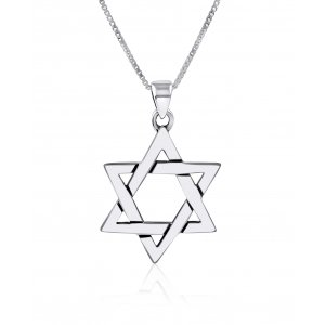 AJDesign Large Star of David Necklace for Men 925 Sterling Silver Interlocking Triangles Pendant with Chain