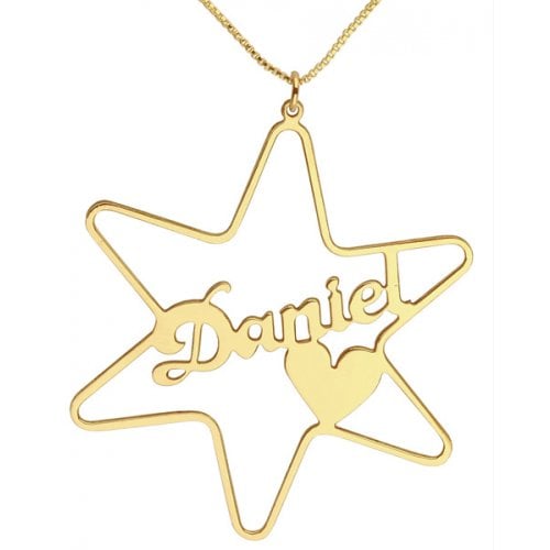 18k Gold Plated Cursive English Name Necklace - Star of David