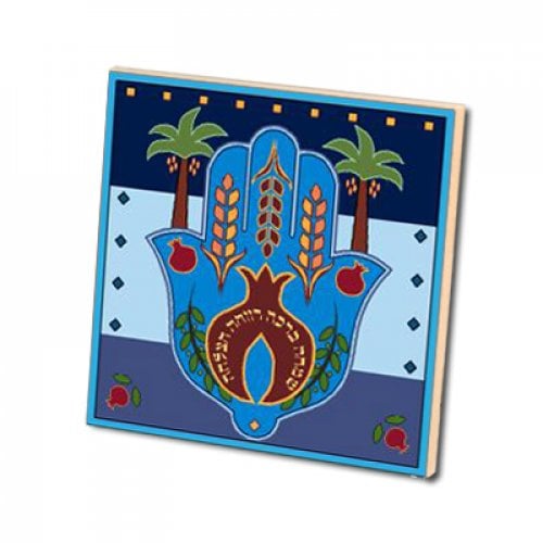 24 in pack Dorit Judaica Blue Aluminum Magnet Seven Species - Hamsa