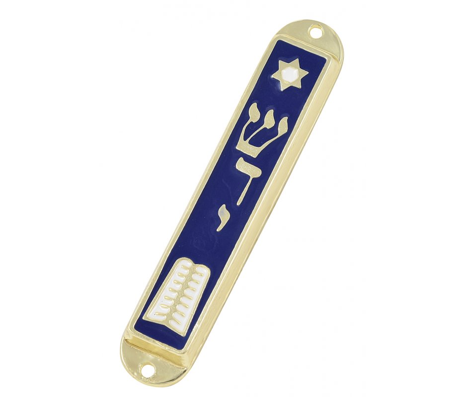 24K Gold Plated Mezuzah Case - Ten Commandments and Star of David