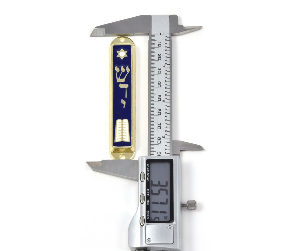 24K Gold Plated Mezuzah Case - Ten Commandments and Star of David