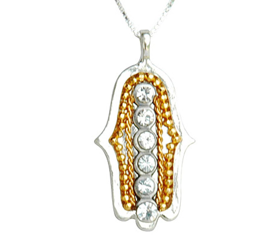 6 Crystal Silver Hamsa Necklace by Ester Shahaf
