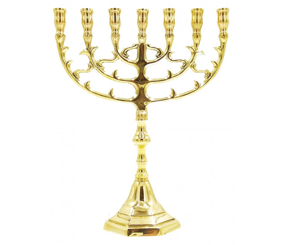 7 Branch Menorah Leaf Design - Gold Colored Brass 10