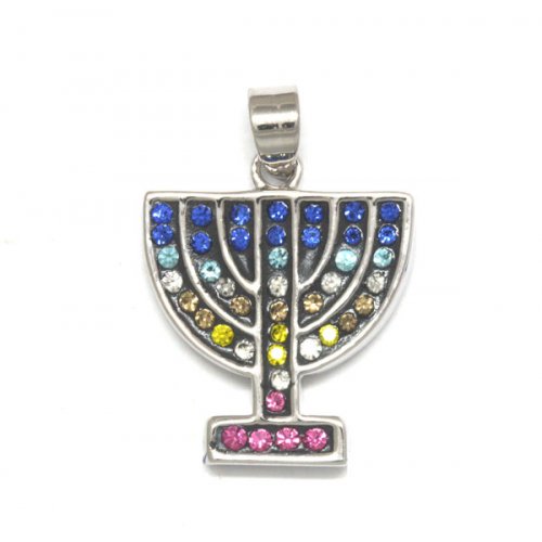 7 Branch Menorah Pendant with lively stones