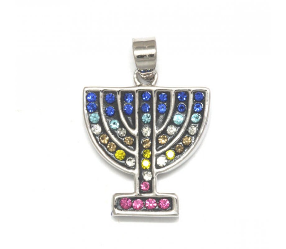 7 Branch Menorah Pendant with lively stones