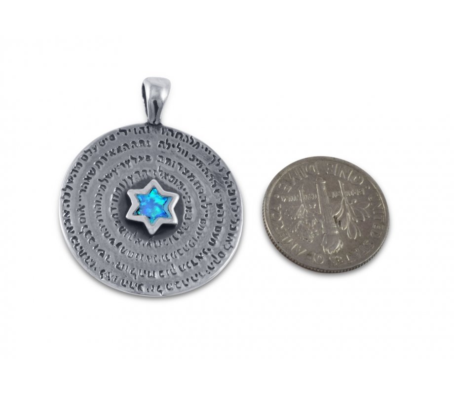 72 Names of God and Opal Stone Sterling Silver Necklace Pendant