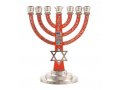 7-Branch Menorah, Red on Silver with Breastplate and Star of David  5.2