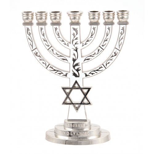 7-Branch Menorah, White on Silver with Breastplate and Star of David  5.2