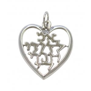 Rhodium Plated Gold Filled Heart Shape, Ani Ledodi in Hebrew in Silver