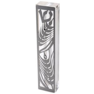 Dorit Judaica Laser Cut Steel Mezuzah Case Wheat - Dark Swarovski Stones