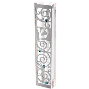 Dorit Judaica Laser Cut Steel Mezuzah Case Spirals - Swarovski Stones