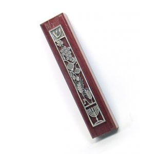 Dark Red Wood Seven Species Mezuzah