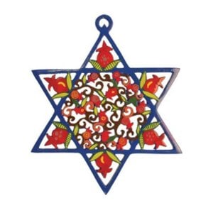 Yair Emanuel Blue Star of David Wall Hanging filled with Red Pomegranates