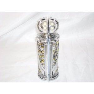 Silver Plated Torah Scroll in Round Case for Children - Silver with Gold Tints
