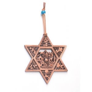 Star of David Wall Decoration with Twelve Tribes and Jerusalem Images - Copper